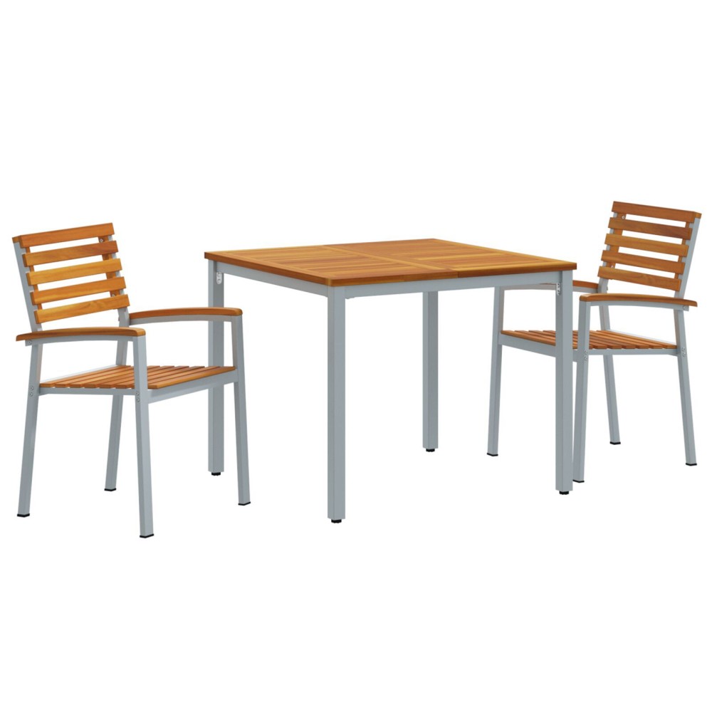 vidaXL Set de dining pentru grădină , 3 piese, din lemn masiv de acacia și metal