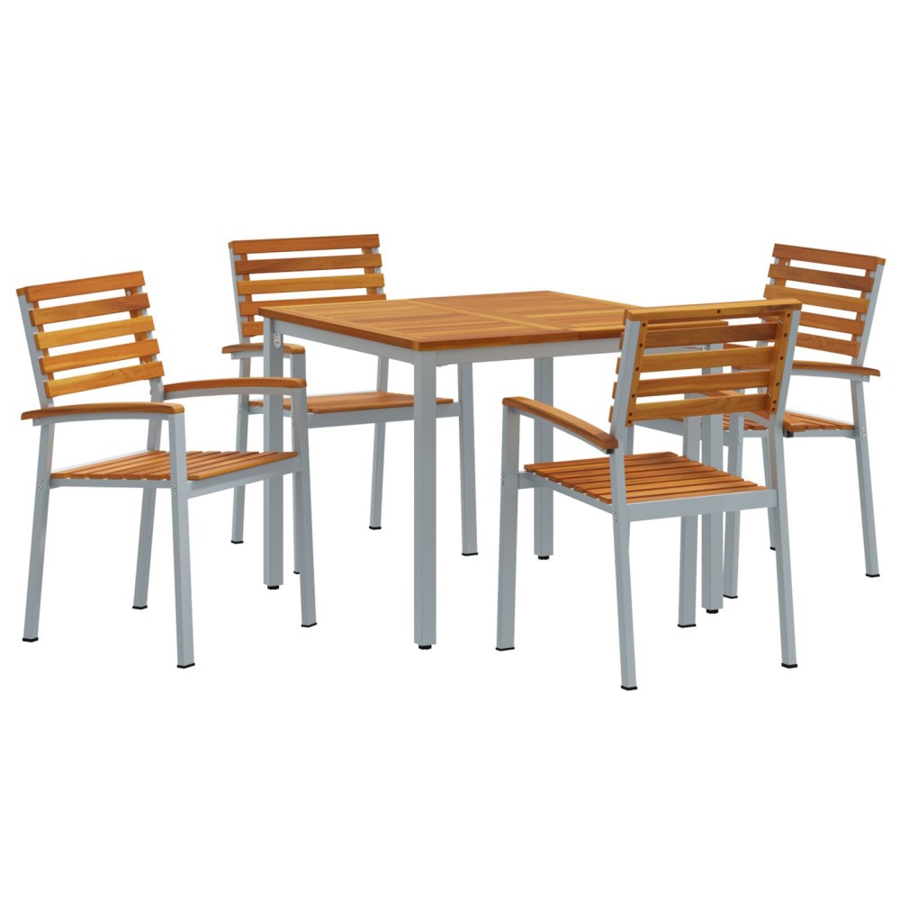 vidaXL Set de dining pentru grădină , 5 piese, din lemn solid de acacia și metal