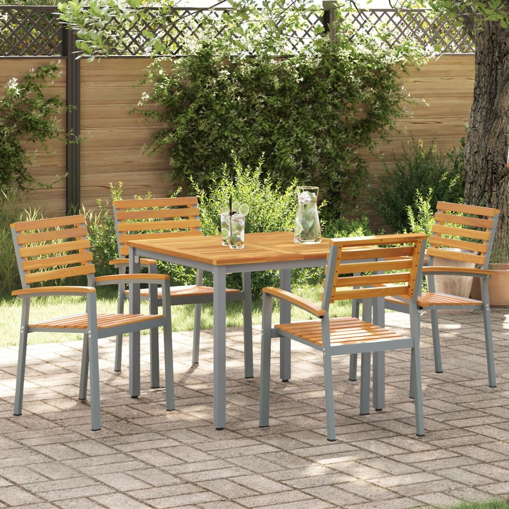 vidaXL Set de dining pentru grădină , 5 piese, din lemn solid de acacia și metal