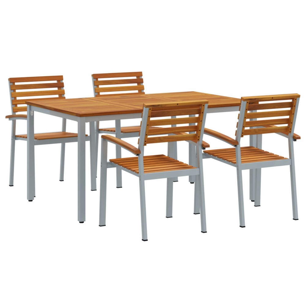 vidaXL Set de dining pentru grădină din 5 piese, lemn solid de acacia și metal