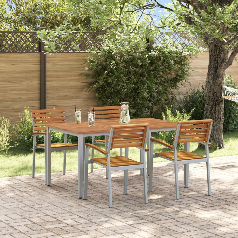 vidaXL Set de dining pentru grădină din 5 piese, lemn solid de acacia și metal