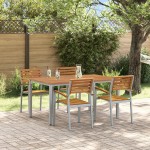 vidaXL Set de dining pentru grădină din 5 piese, lemn solid de acacia și metal vidaXL Set de dining pentru grădină din 5 piese, lemn solid de acacia și metal