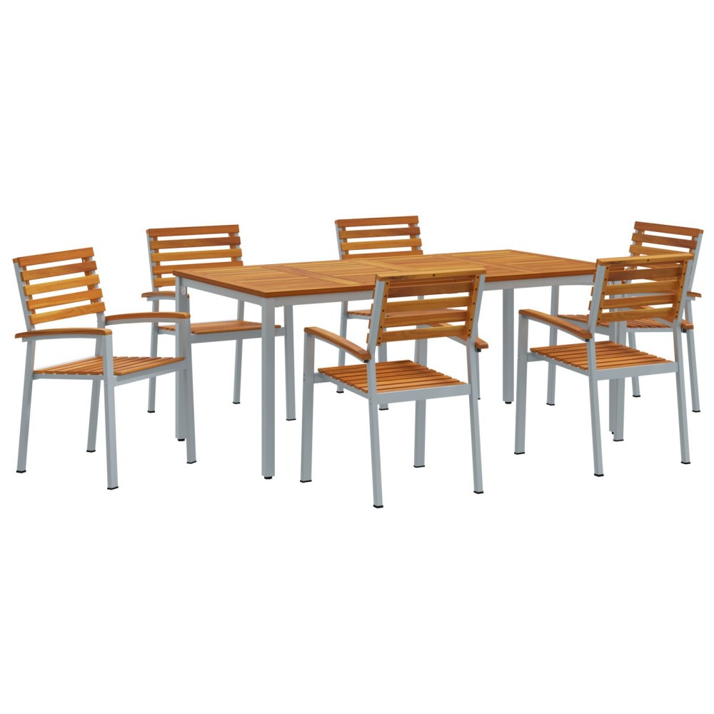 vidaXL Set de dining pentru grădină , 7 piese, din lemn solid de acacia și metal