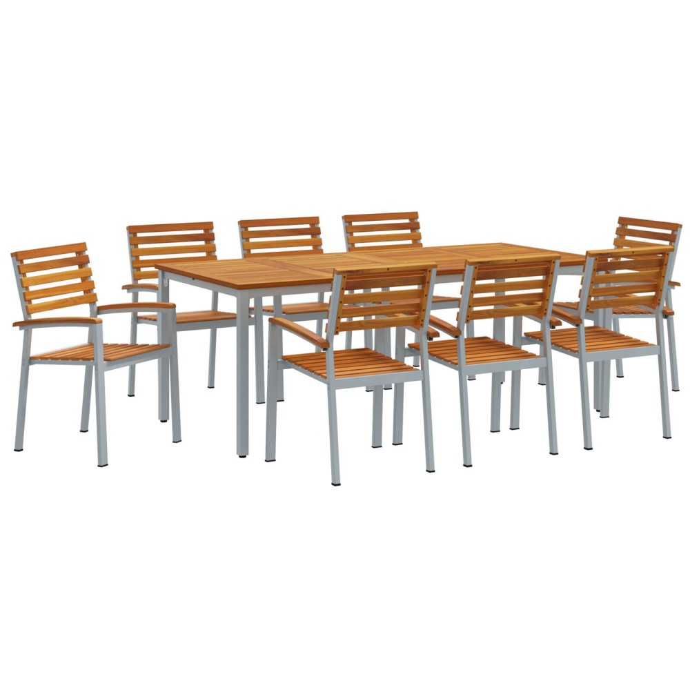 vidaXL Set de dining pentru grădină 9 piese din lemn de acacia și metal