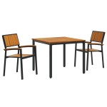 vidaXL Set de dining pentru grădină 3 piese din lemn solid de acacia și metal