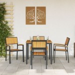 vidaXL Set de dining pentru grădină cu 5 piese din lemn masiv de acacia și metal vidaXL Set de dining pentru grădină cu 5 piese din lemn masiv de acacia și metal