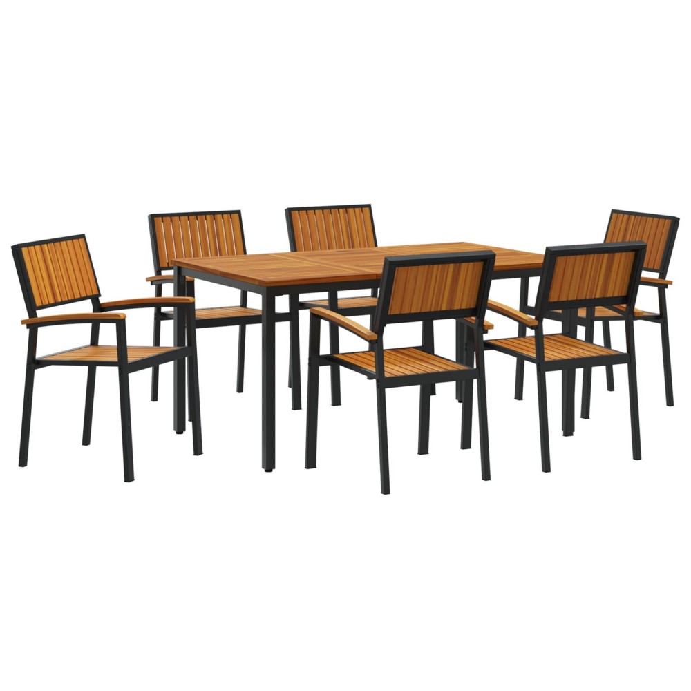 vidaXL Set de dining pentru grădină 7 piese din lemn solid de acacia și metal