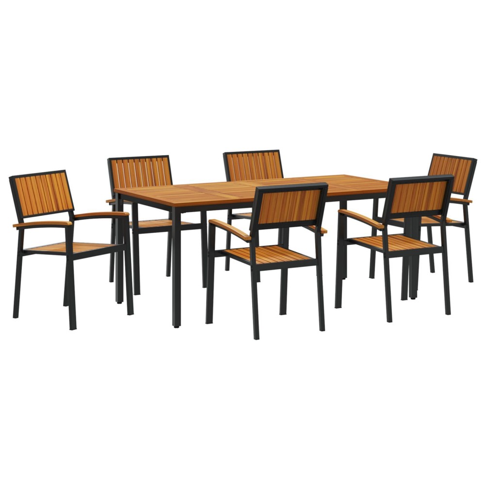 vidaXL Set de dining pentru grădină de 7 piese din lemn masiv de acacia și metal