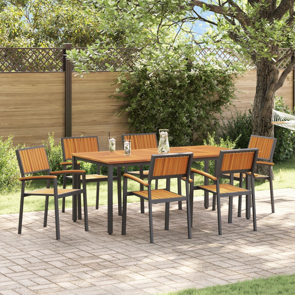 vidaXL Set de dining pentru grădină de 7 piese din lemn masiv de acacia și metal