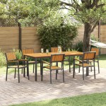 vidaXL Set de dining pentru grădină din 7 piese, lemn solid de acacia și metal vidaXL Set de dining pentru grădină din 7 piese, lemn solid de acacia și metal