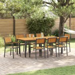 vidaXL Set de dining pentru grădină , 9 piese, din lemn masiv de acacia și metal