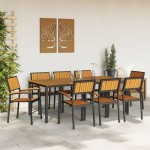 vidaXL Set de dining pentru grădină , 9 piese, din lemn masiv de acacia și metal