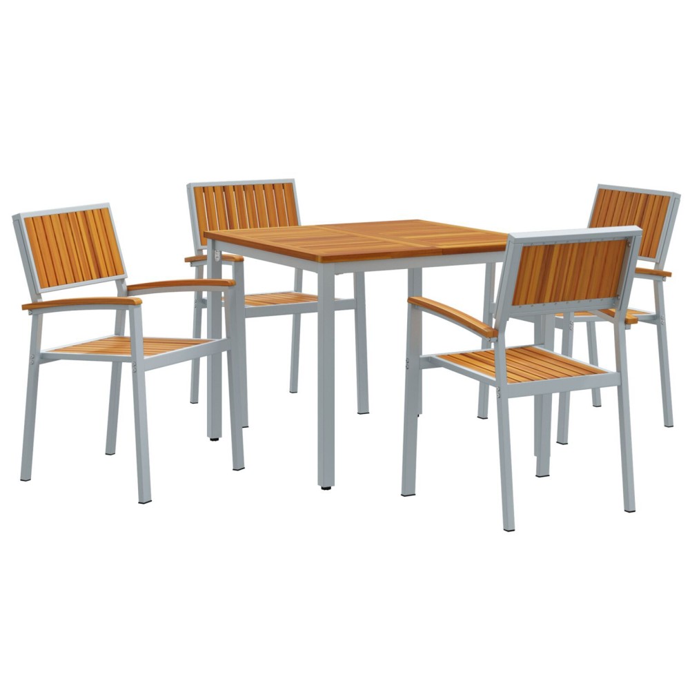 vidaXL Set de 5 Piese de Masă pentru Grădină din Lemn Solid de Acacia și Metal