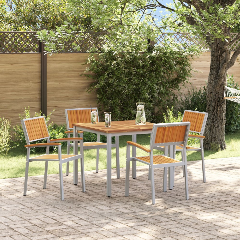 vidaXL Set de 5 Piese de Masă pentru Grădină din Lemn Solid de Acacia și Metal