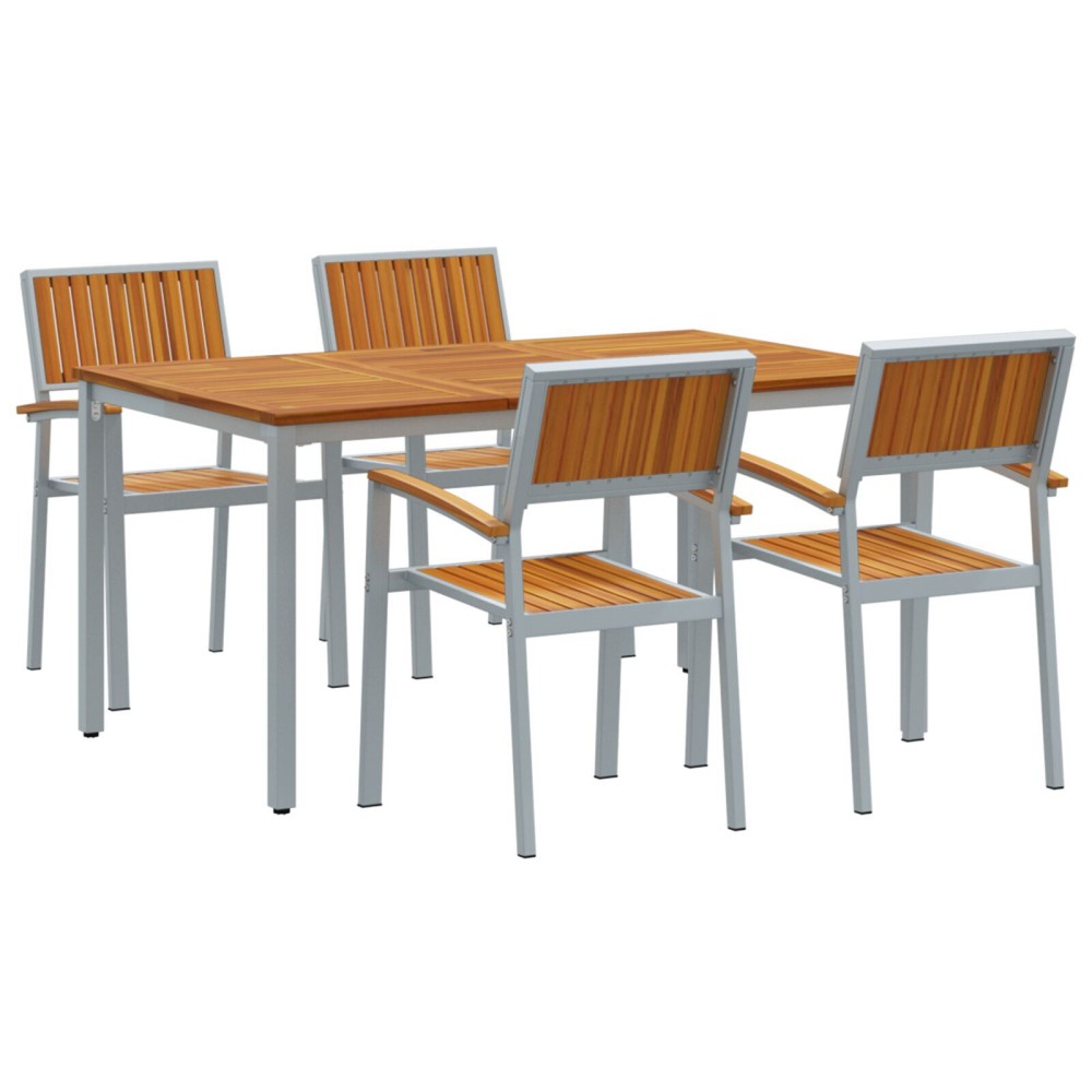 vidaXL Set de dining pentru grădină , 5 piese, din lemn solid de acacia și metal