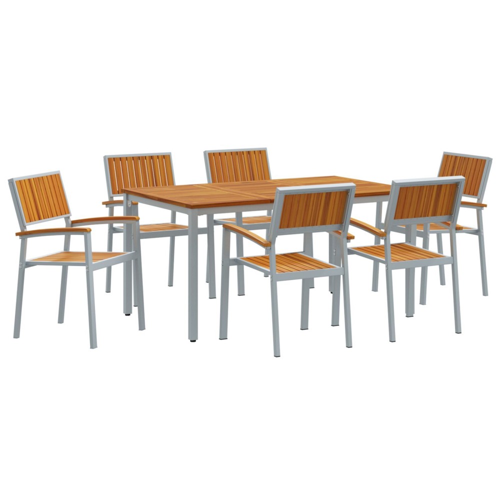 vidaXL Set de dining pentru grădină , 7 piese, din lemn solid de acacia și metal