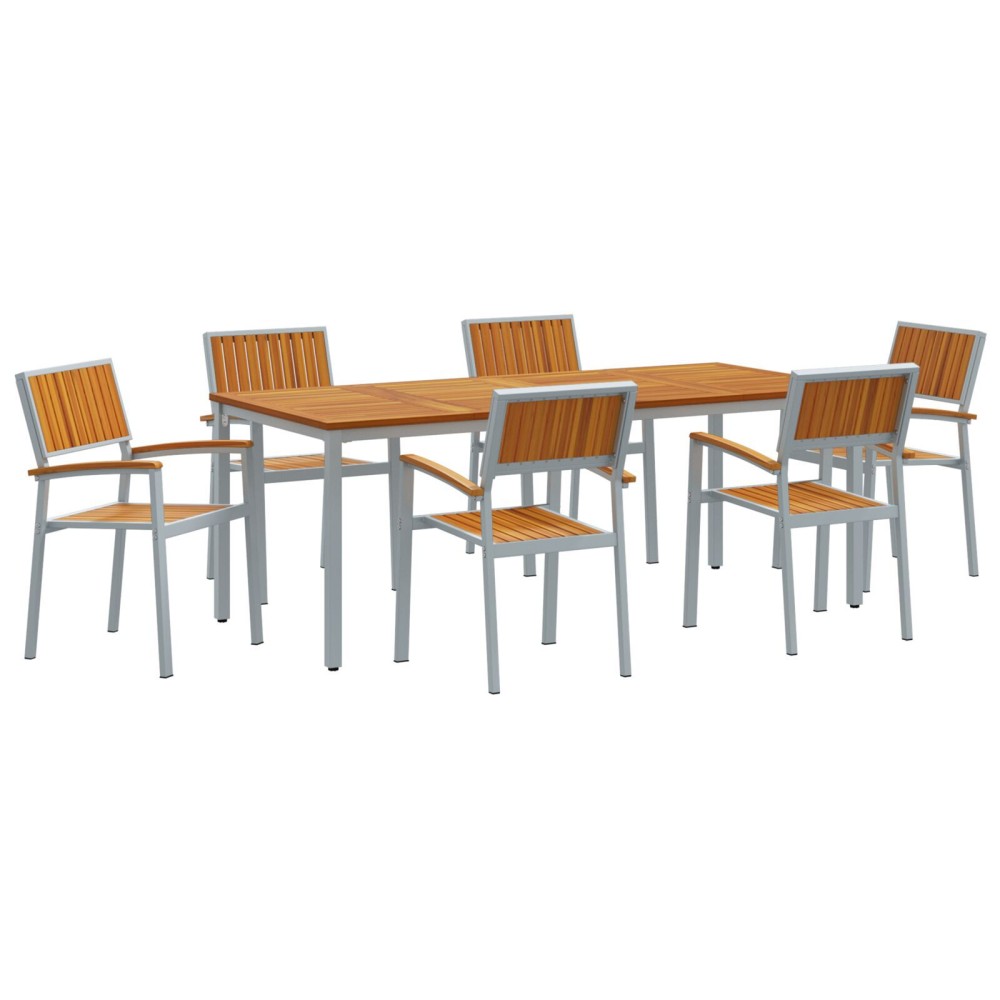 vidaXL Set de dining pentru grădină format din 7 piese din lemn masiv de acacia și metal