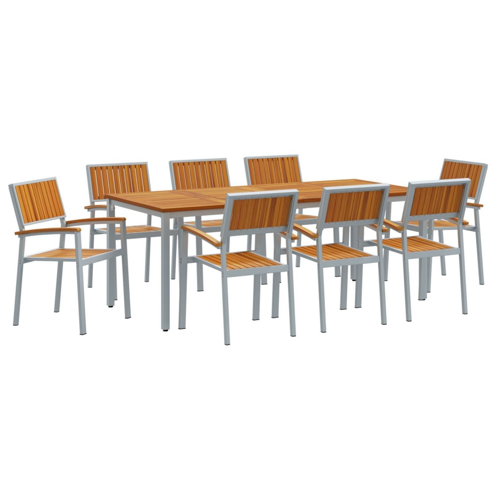 vidaXL Set de dining pentru grădină , 9 piese, din lemn solid de acacia și metal