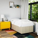 vidaXL Cadru de pat fără saltea cremă 90x190 cm țesătură