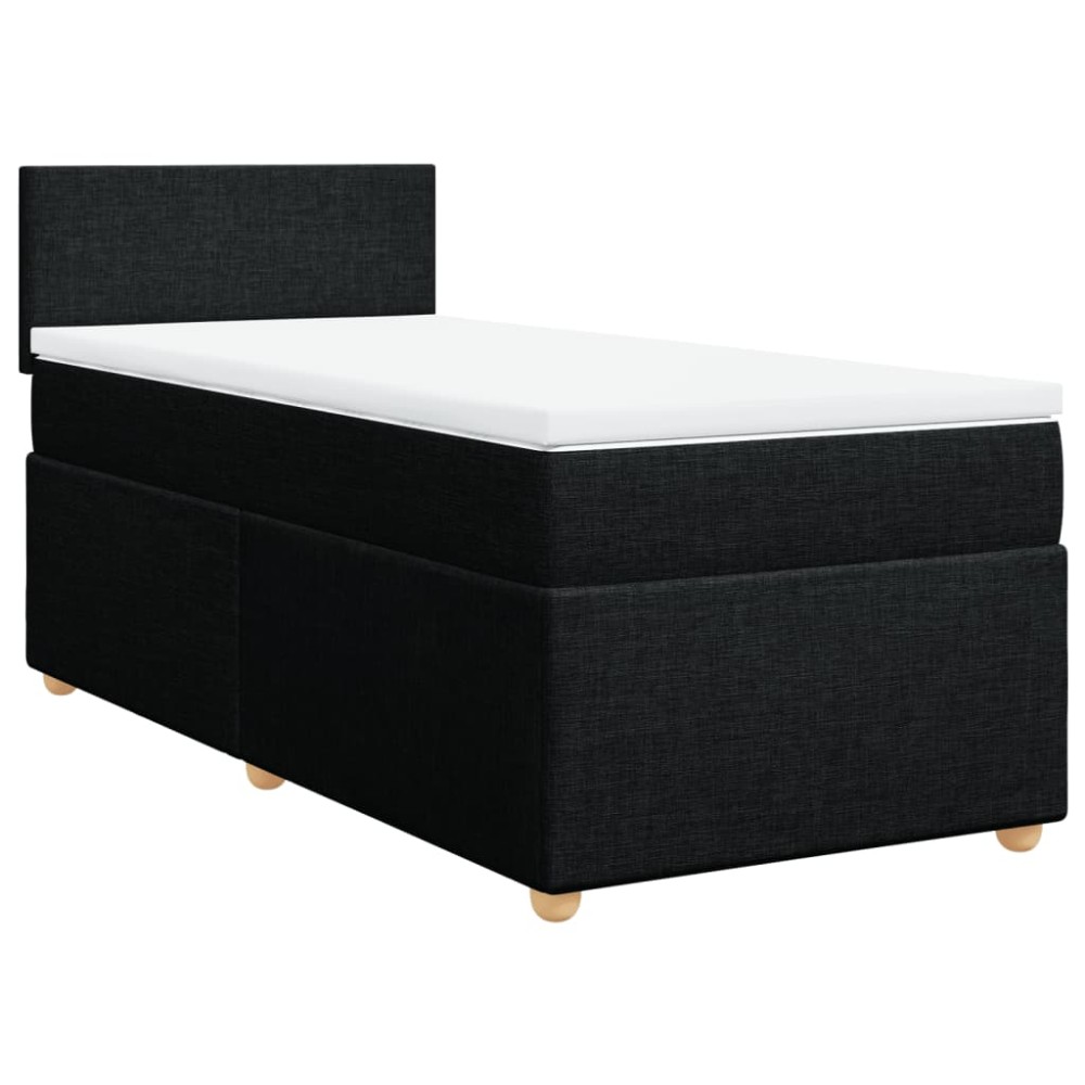 vidaXL Pat cu arcuri cu saltea, negru, de o persoană, textil