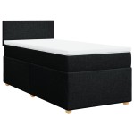 vidaXL Pat cu arcuri cu saltea, negru, de o persoană, textil vidaXL Pat cu arcuri cu saltea, negru, de o persoană, textil