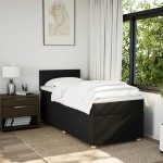 vidaXL Pat cu arcuri cu saltea, negru, de o persoană, textil vidaXL Pat cu arcuri cu saltea, negru, de o persoană, textil