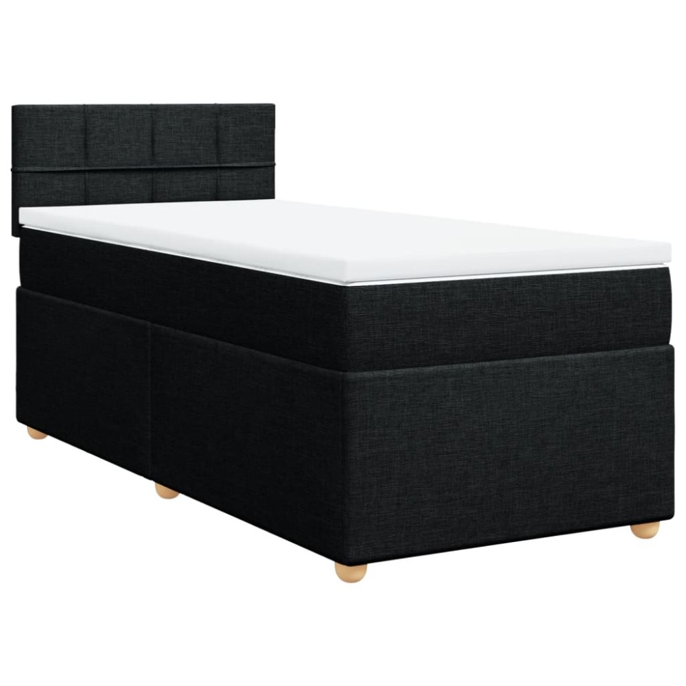 vidaXL Pat cu arcuri cu saltea, negru, de o persoană, textil