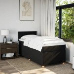 vidaXL Pat cu arcuri cu saltea, negru, de o persoană, textil vidaXL Pat cu arcuri cu saltea, negru, de o persoană, textil