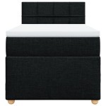vidaXL Pat cu arcuri cu saltea, negru, de o persoană, textil vidaXL Pat cu arcuri cu saltea, negru, de o persoană, textil
