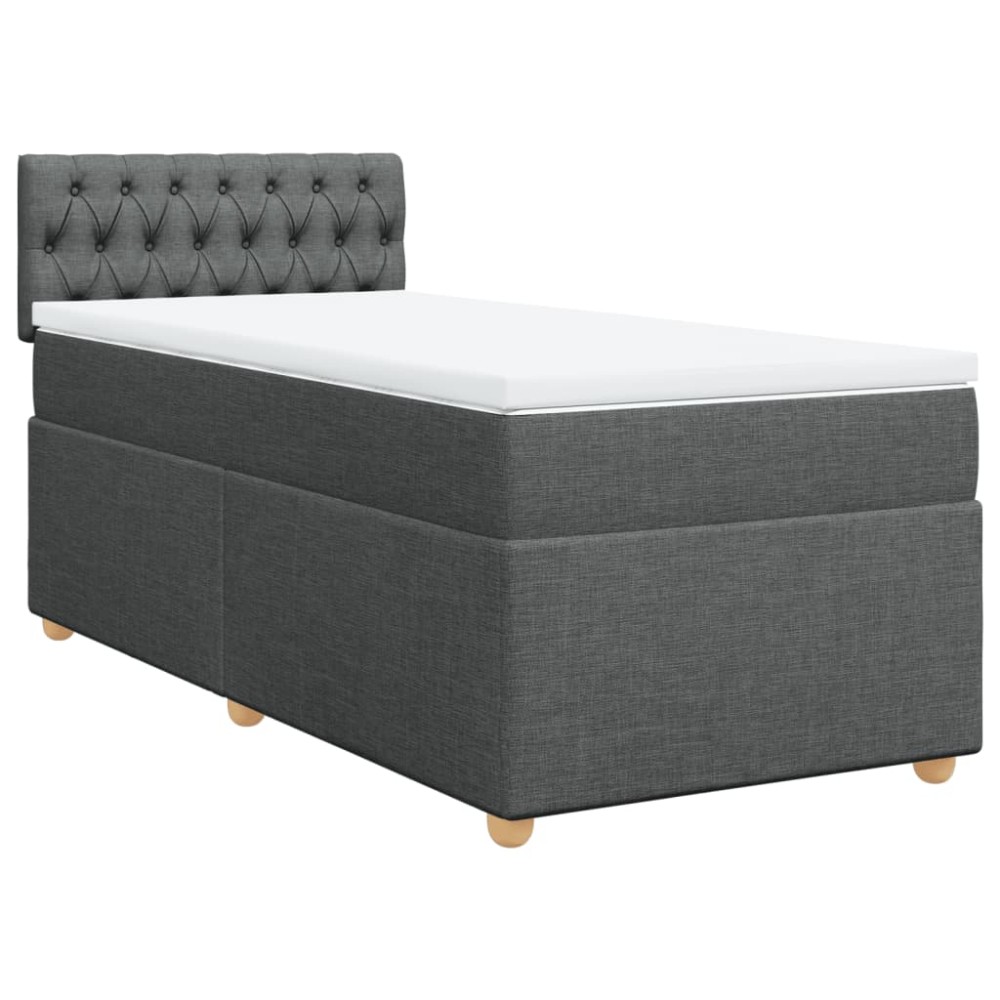 vidaXL Pat cu arcuri cu saltea, gri închis, de o persoană, textil
