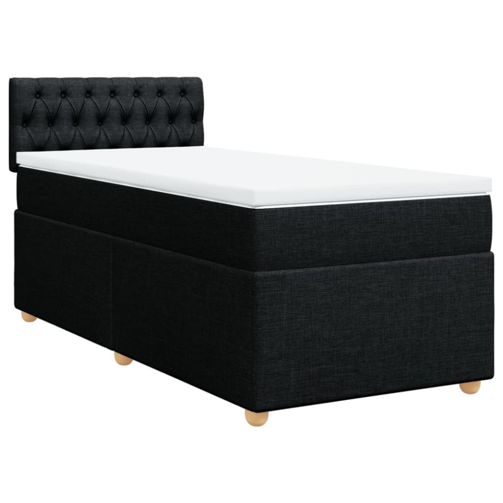 vidaXL Pat cu arcuri cu saltea, negru, de o persoană, textil