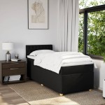 vidaXL Pat cu arcuri cu saltea, negru, de o persoană, textil vidaXL Pat cu arcuri cu saltea, negru, de o persoană, textil
