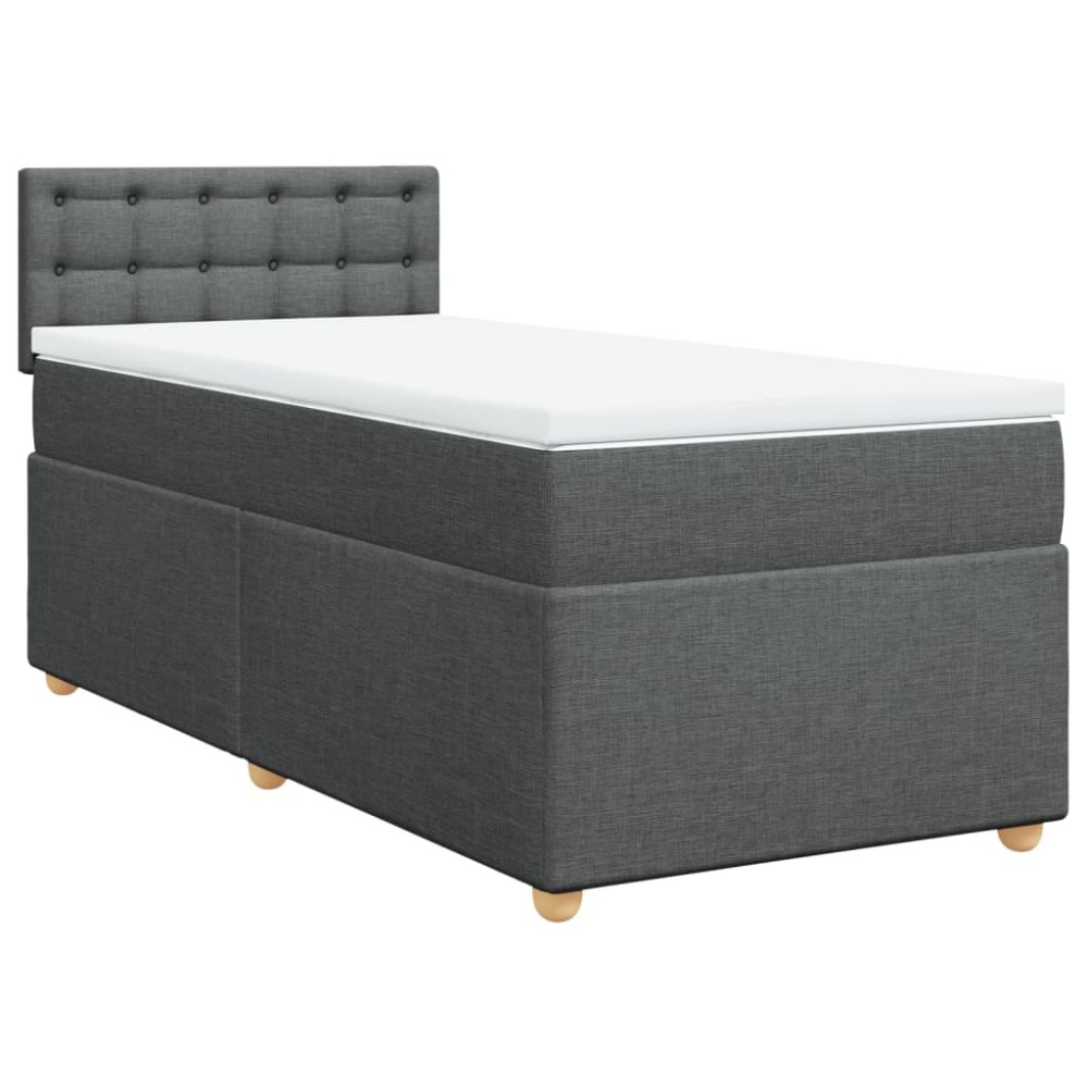 vidaXL Pat cu arcuri cu saltea, gri închis, de o persoană, textil