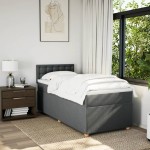 vidaXL Pat cu arcuri cu saltea, gri închis, de o persoană, textil vidaXL Pat cu arcuri cu saltea, gri închis, de o persoană, textil