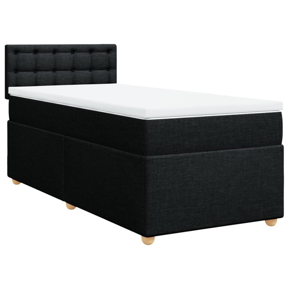 vidaXL Pat cu arcuri cu saltea, negru, de o persoană, textil
