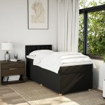 vidaXL Pat cu arcuri cu saltea, negru, de o persoană, textil vidaXL Pat cu arcuri cu saltea, negru, de o persoană, textil