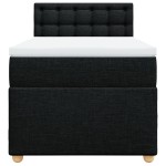 vidaXL Pat cu arcuri cu saltea, negru, de o persoană, textil vidaXL Pat cu arcuri cu saltea, negru, de o persoană, textil