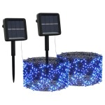 vidaXL Instalație de lumini solare, 2 buc.x200 LED albastru int/ext