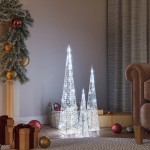 vidaXL Set conuri decorative cu LED-uri, alb rece, 30/45/60 cm, acril vidaXL Set conuri decorative cu LED-uri, alb rece, 30/45/60 cm, acril