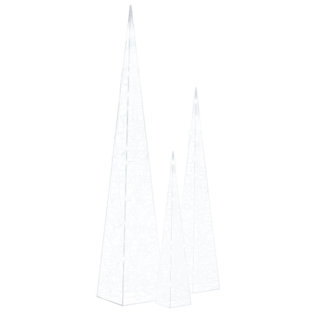 vidaXL Set conuri decorative cu LED-uri, alb rece, 60/90/120 cm, acril