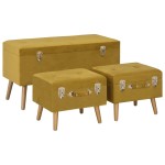 vidaXL Taburete de depozitare, 3 buc., galben muștar, catifea vidaXL Taburete de depozitare, 3 buc., galben muștar, catifea