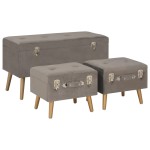 vidaXL Taburete de depozitare, 3 buc., gri, catifea vidaXL Taburete de depozitare, 3 buc., gri, catifea