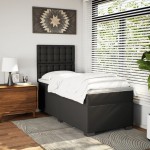 vidaXL Pat cu arcuri cu saltea, negru, de o persoană, piele ecologică vidaXL Pat cu arcuri cu saltea, negru, de o persoană, piele ecologică