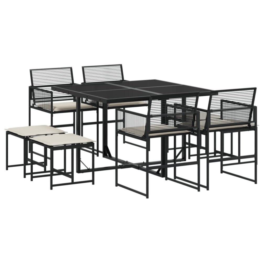 vidaXL Set mobilier de grădină cu perne, 9 piese, negru, poliratan