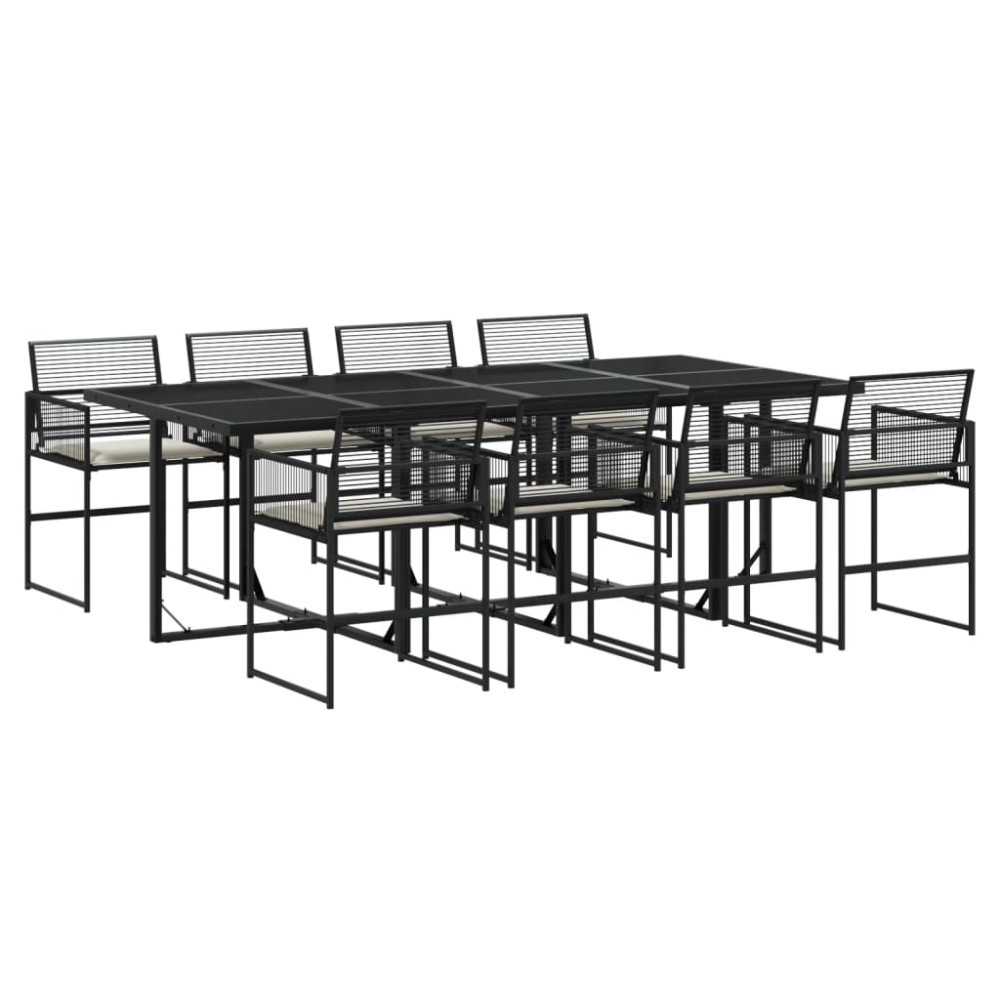 vidaXL Set mobilier de grădină cu perne, 9 piese, negru, poliratan