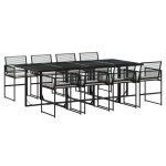 vidaXL Set mobilier de grădină cu perne, 9 piese, negru, poliratan