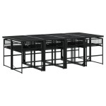 vidaXL Set mobilier de grădină cu perne, 9 piese, negru, poliratan