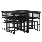 vidaXL Set mobilier de grădină cu perne, 9 piese, negru, poliratan