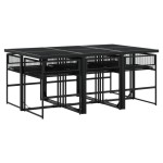 vidaXL Set mobilier de grădină, 7 piese, negru, poliratan