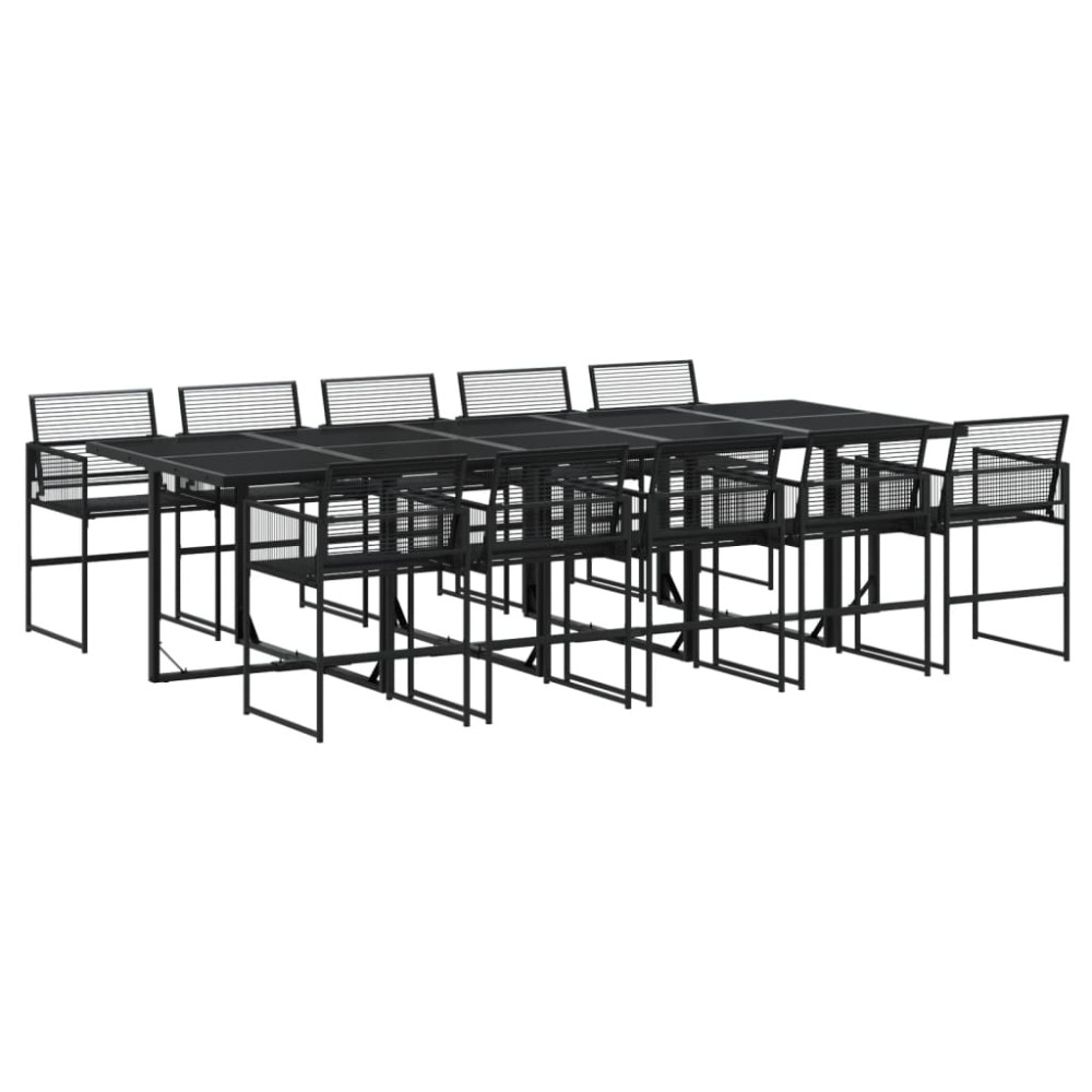 vidaXL Set mobilier de grădină, 11 piese, negru, poliratan